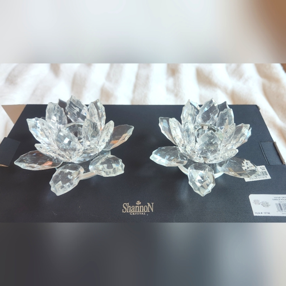 Godlinger Lighting by design Shannon crystal lotus candle stick holder pair
